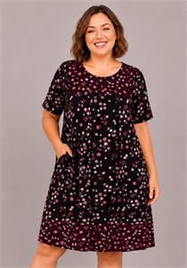 100% Cotton Black Printed Short Lounger Dress